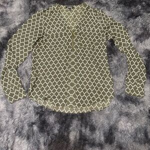 Express Olive Print Long-Sleeve Button Blouse